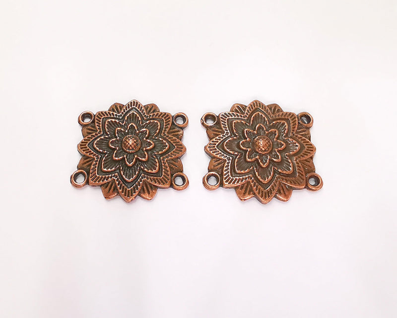 2 Flower Charms Connector Antique Copper Plated Charms (28x26mm)  G22771