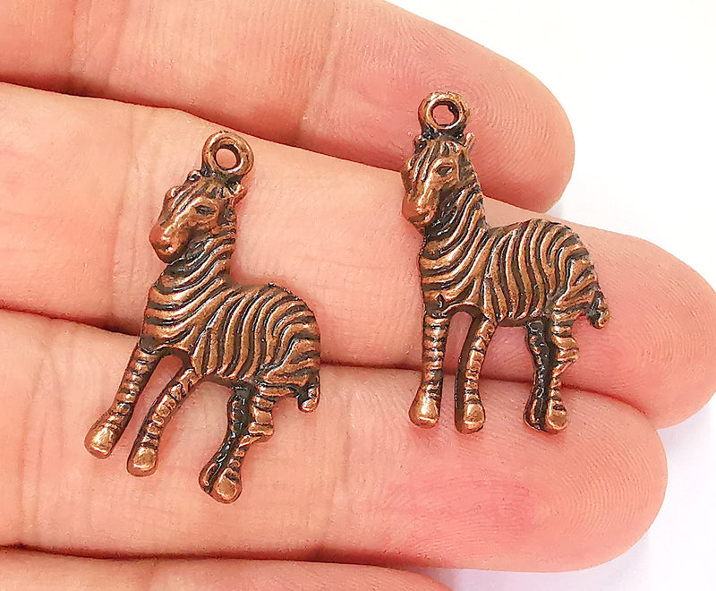 4 Zebra Charms Antique Copper Plated Charms (30x17mm)  G22773