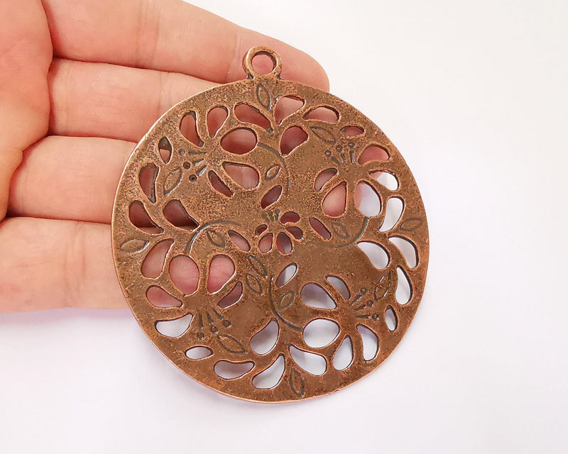 Flowers Round Pendant Antique Copper Plated Pendant (80x72mm) G22775