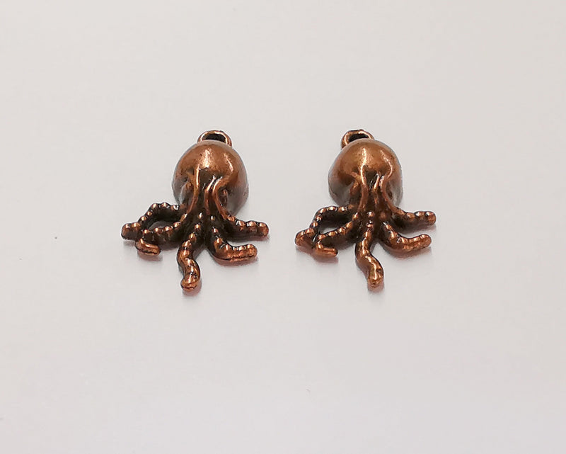10 Octopus Charms Antique Copper Plated Charms (21x15mm)  G22777