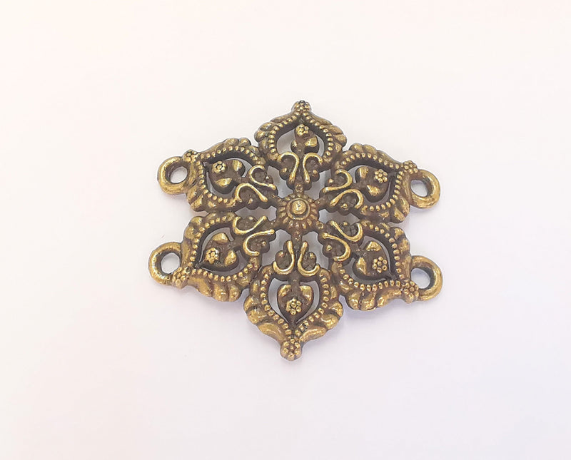 2 Flower Charms Connector Antique Bronze Plated Charms (36x34mm)  G22790