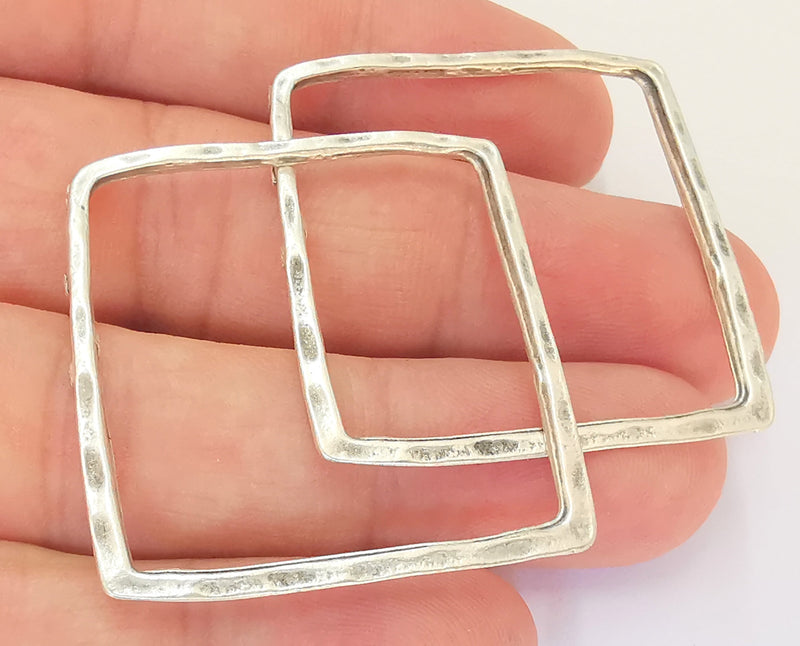 4 Square Connector Findings Antique Silver Plated Geometric Findings (37mm) G29069