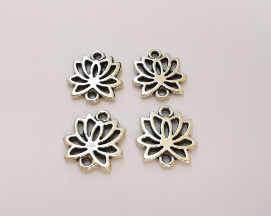 6 Lotus Charms Antique Silver Plated Charms (16x14mm)  G22795