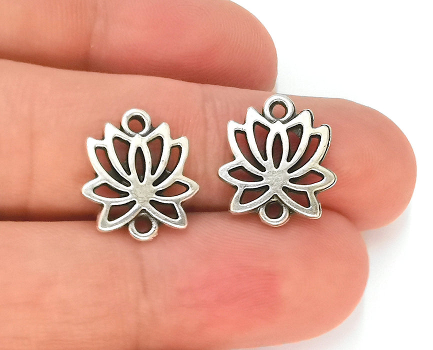 6 Lotus Charms Antique Silver Plated Charms (16x14mm)  G22795