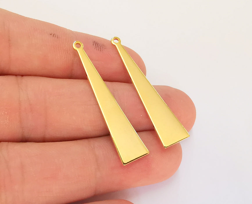 2 Triangle Charms 24k Shiny Gold Plated Brass Charms , Nickel free and Lead free (40x9mm)  G22384