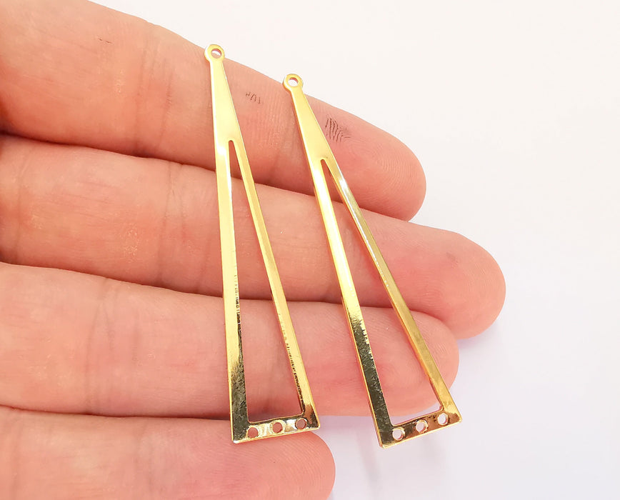 2 Triangle Charms 24k Shiny Gold Plated Brass Charms , Nickel free and Lead free (60x13mm)  G22385