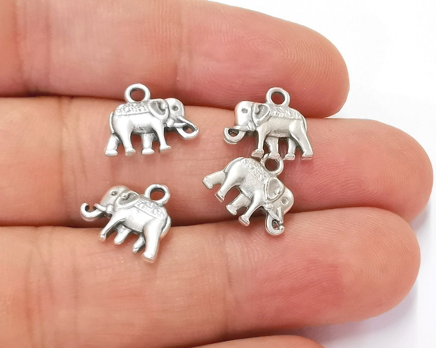 10 Elephant Charm Silver Charms Antique Silver Plated Metal (13x12mm) G22797