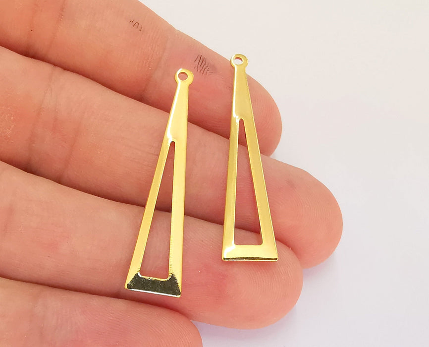 2 Triangle Charms 24k Shiny Gold Plated Brass Charms , Nickel free and Lead free (40x9mm)  G22386