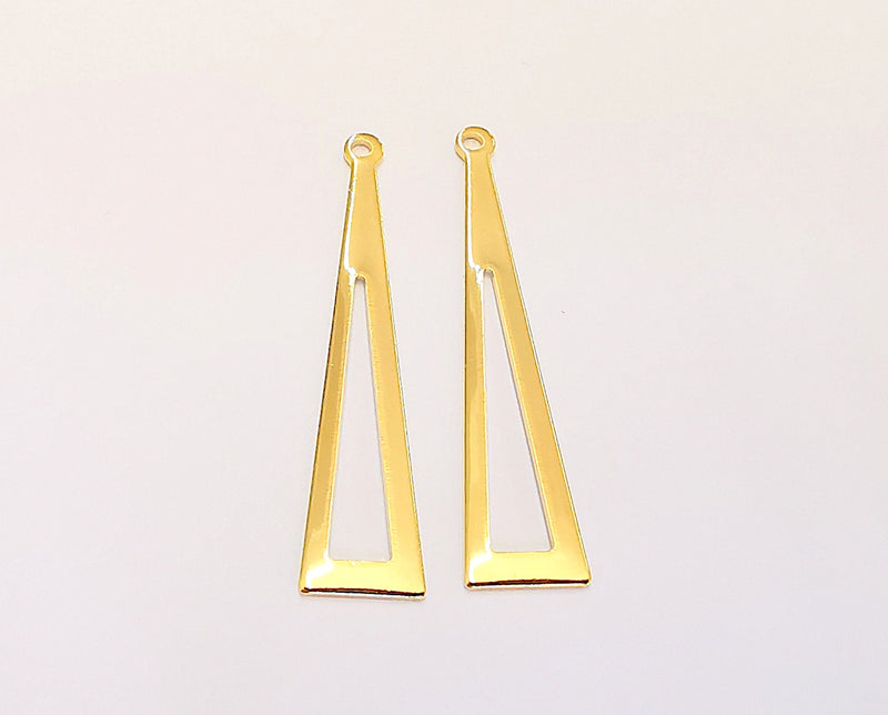 2 Triangle Charms 24k Shiny Gold Plated Brass Charms , Nickel free and Lead free (40x9mm)  G22386