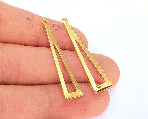 2 Triangle Charms 24k Shiny Gold Plated Brass Charms , Nickel free and Lead free (40x9mm)  G22386