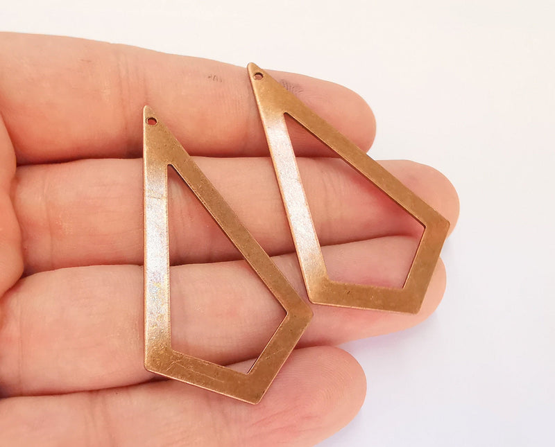 2 Geometric Charms Antique Copper Plated Brass Charms (54x29mm) G22388