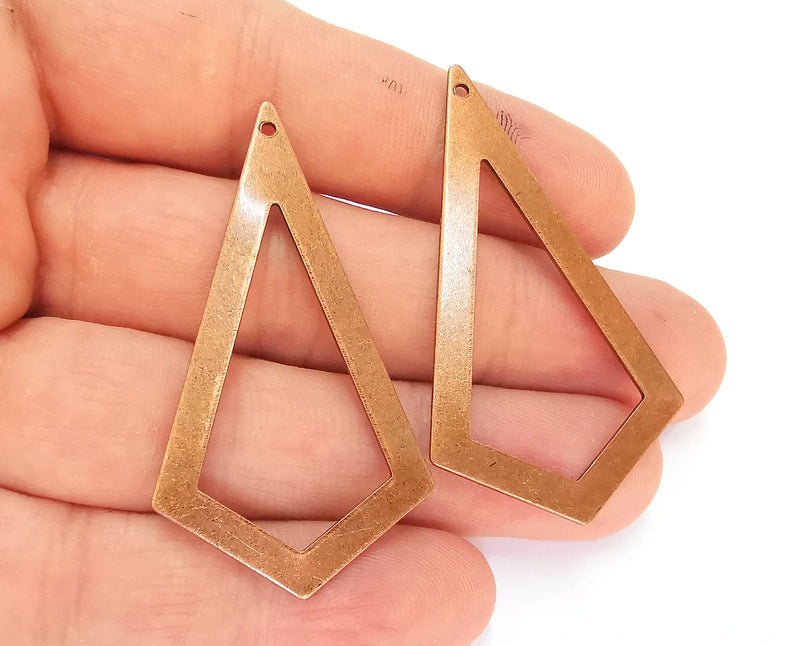 2 Geometric Charms Antique Copper Plated Brass Charms (54x29mm) G22388