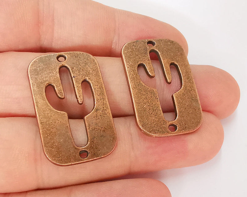 2 Cactus Charms Connector Antique Copper Plated Charms (32x20mm)  G24790