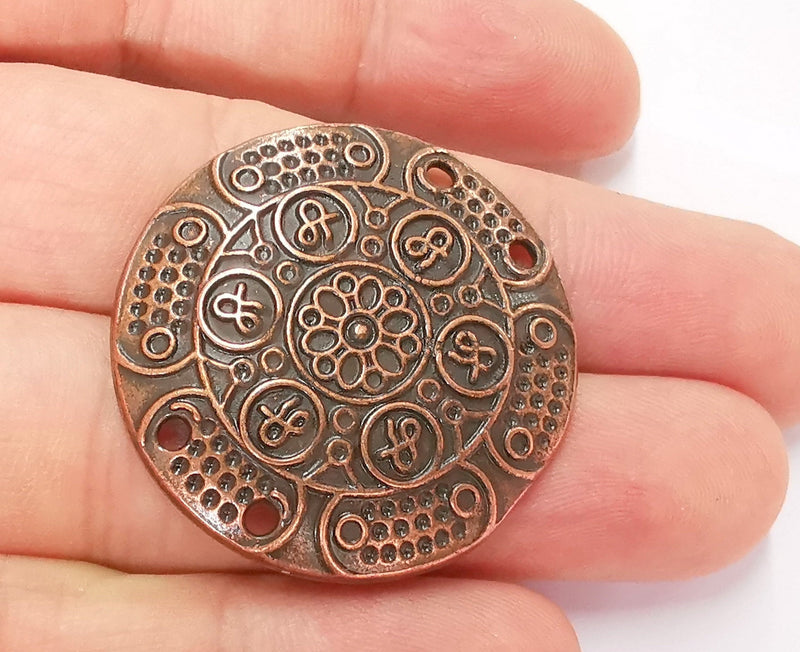 2 Antique Copper Circle Connector Charms Antique Copper Plated Charms (35mm)  G22801