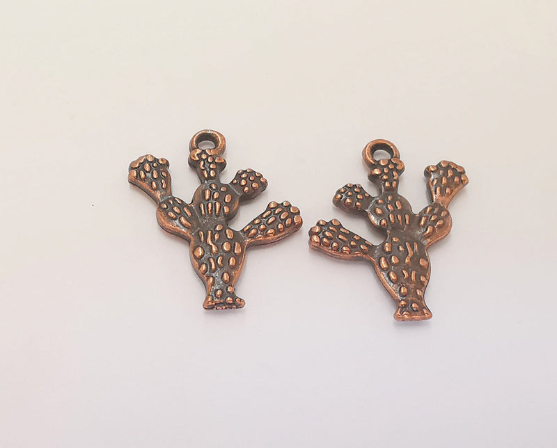 4 Cactus Charms (Double Sided) Antique Copper Plated Charms (23x21mm)  G24872
