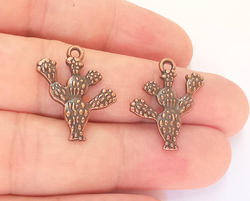 4 Cactus Charms (Double Sided) Antique Copper Plated Charms (23x21mm)  G24872