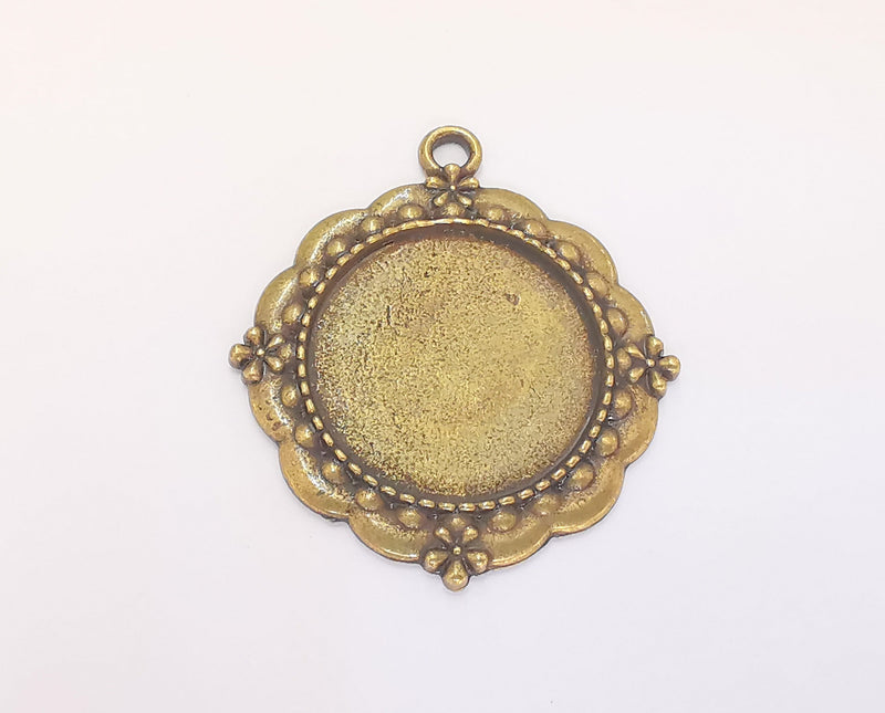 Flowers Frame Pendant Blank Antique Bronze Plated Pendant (42x37mm) (24mm Blank Size)  G22812
