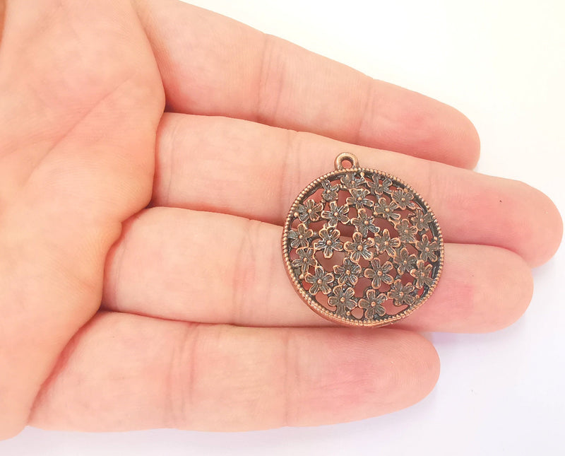 2 Flowers Charms Antique Copper Plated Charms (34x30mm) G22813