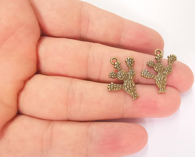 4 Cactus Charms (Double Sided) Antique Bronze Plated Charms (23x21mm)  G22815