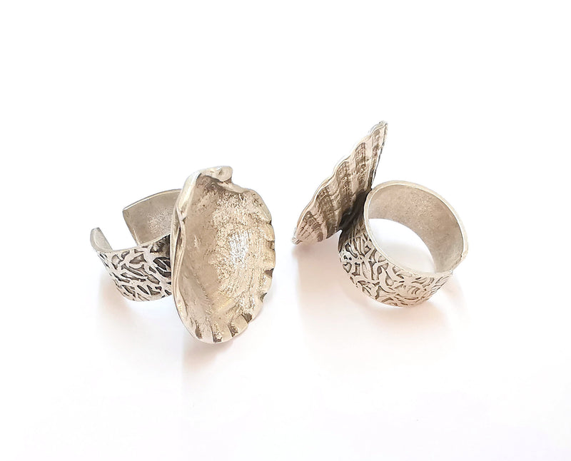 Oyster Shell Ring Blank Base Setting Resin Bezel inlay Ring Backs Mounting Adjustable Ring Base (29x26mm blank) Antique Silver Plated G22395