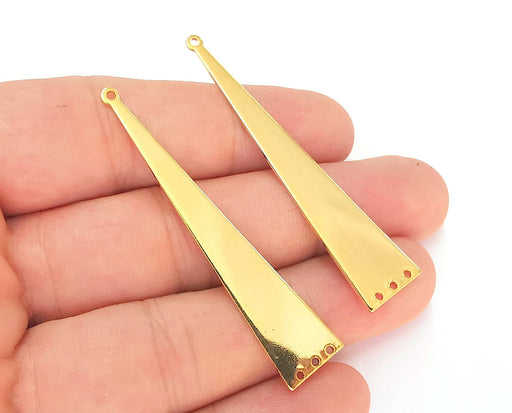 2 Triangle Charms Connector 24k Shiny Gold Brass Charms , Nickel free and Lead free (60x13mm)  G22396