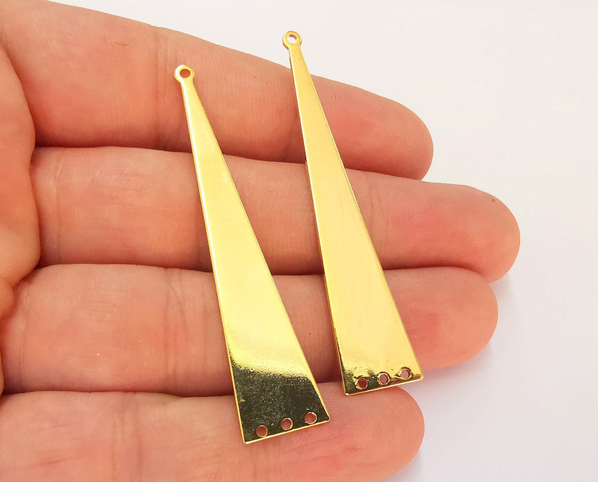 2 Triangle Charms Connector 24k Shiny Gold Brass Charms , Nickel free and Lead free (60x13mm)  G22396