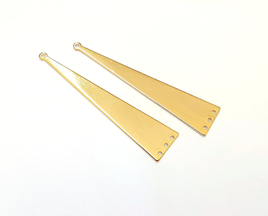 2 Triangle Charms Connector 24k Shiny Gold Brass Charms , Nickel free and Lead free (60x13mm)  G22396