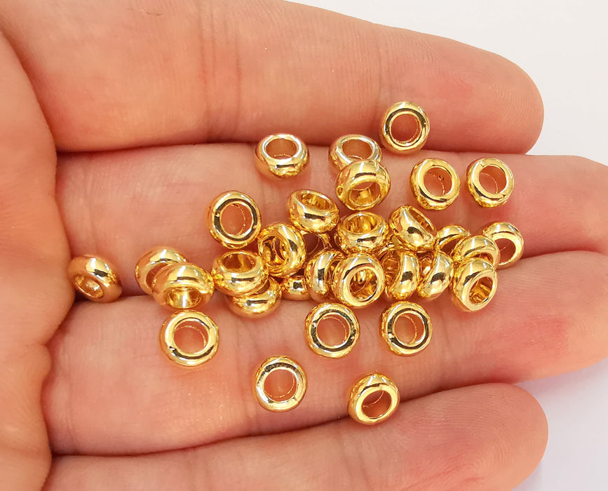 10 Rondelle Beads 24k Shiny Gold Rondelle Beads (7mm)  G22398