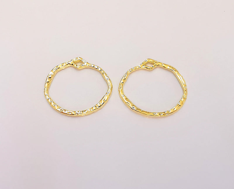 4 Hammered Circle Charms 24K Shiny Gold Plated Charms (23x21mm)  G22400