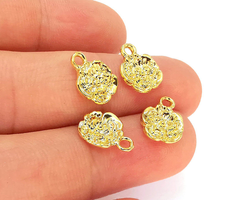 10 Flower Charms 24K Shiny Gold Plated Charms (13x10mm)  G22401