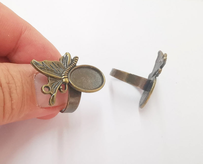 Butterfly Ring Blank Setting Ring Base Bezel Ring Backs Glass Cabochon Mounting Adjustable Antique Bronze Plated Ring (14x10mm ) G22821