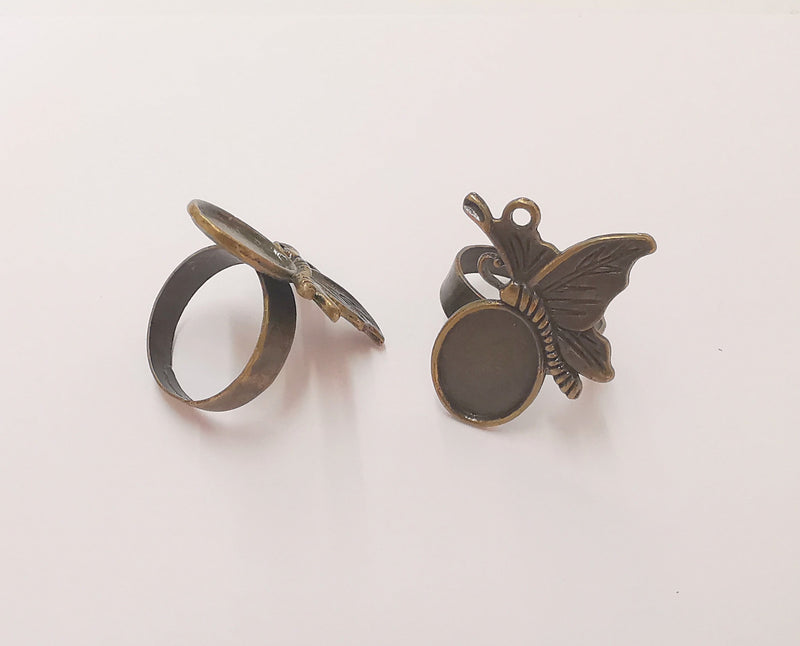 Butterfly Ring Blank Setting Ring Base Bezel Ring Backs Glass Cabochon Mounting Adjustable Antique Bronze Plated Ring (14x10mm ) G22821