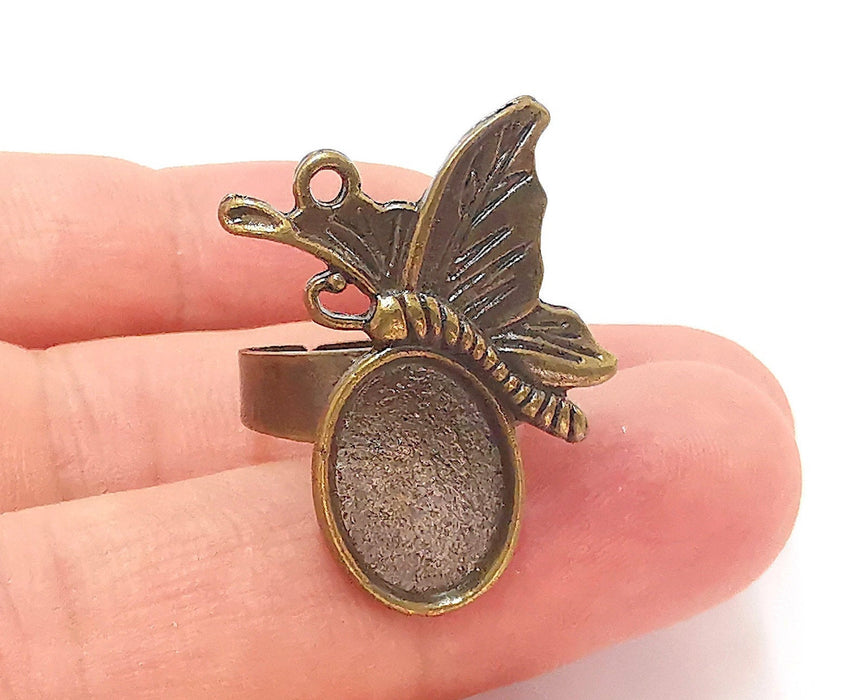 Butterfly Ring Blank Setting Ring Base Bezel Ring Backs Glass Cabochon Mounting Adjustable Antique Bronze Plated Ring (14x10mm ) G22821