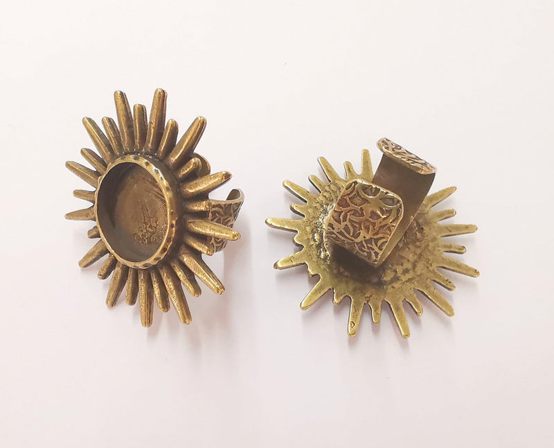 Sun Ring Blank Setting Textured Base Bezel inlay Ring Backs Glass Cabochon Mounting Adjustable Antique Bronze Plated (16mm bezel ) G22822