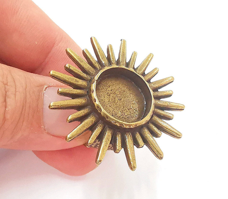 Sun Ring Blank Setting Textured Base Bezel inlay Ring Backs Glass Cabochon Mounting Adjustable Antique Bronze Plated (16mm bezel ) G22822