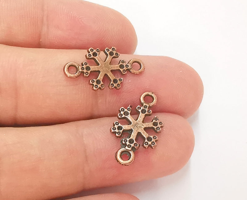 10 Snow Flake Charms Connector Antique Copper Plated Charms (20x11mm) G22826