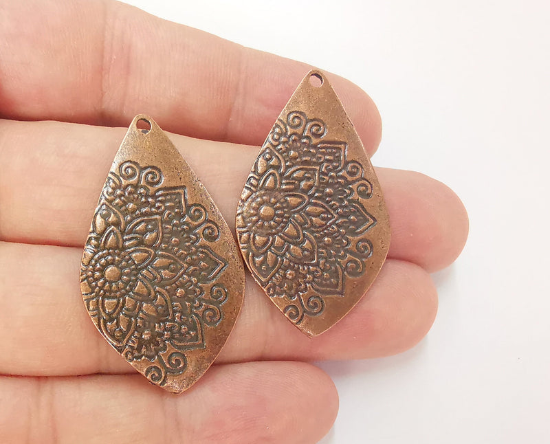 2 Drop Flower Charms Antique Copper Plated Charms (40x24mm) G22829