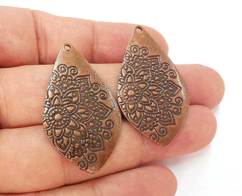 2 Drop Flower Charms Antique Copper Plated Charms (40x24mm) G22829