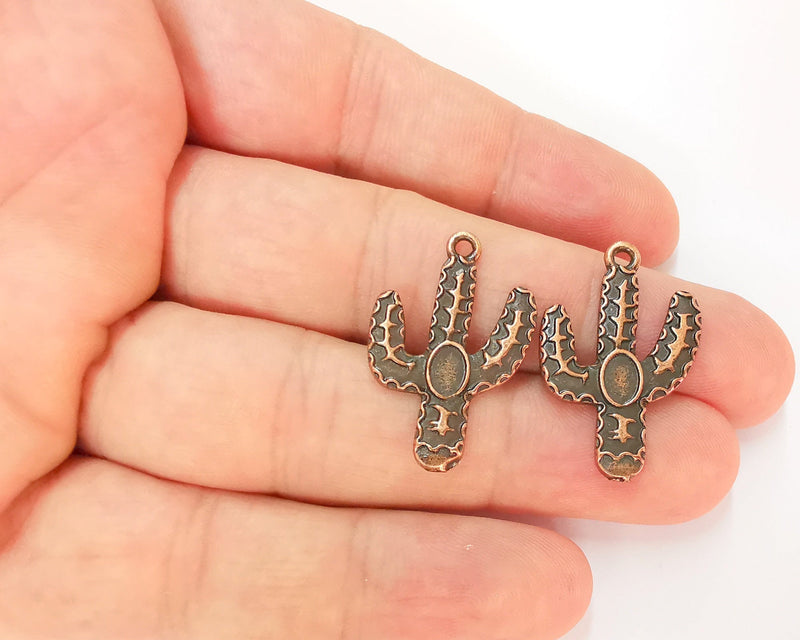 4 Cactus Charms Bezel Antique Copper Plated Charms (30x19mm)  G22830
