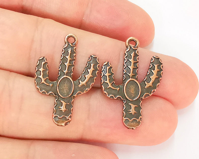 4 Cactus Charms Bezel Antique Copper Plated Charms (30x19mm)  G22830