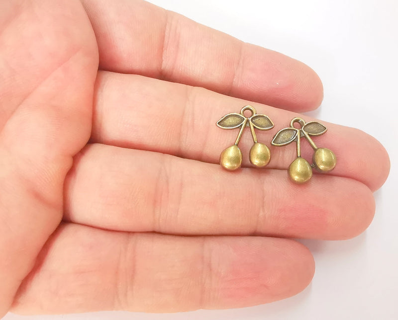 5 Cherry Fruit Charms Antique Bronze Plated Charms (18x15mm)  G22836