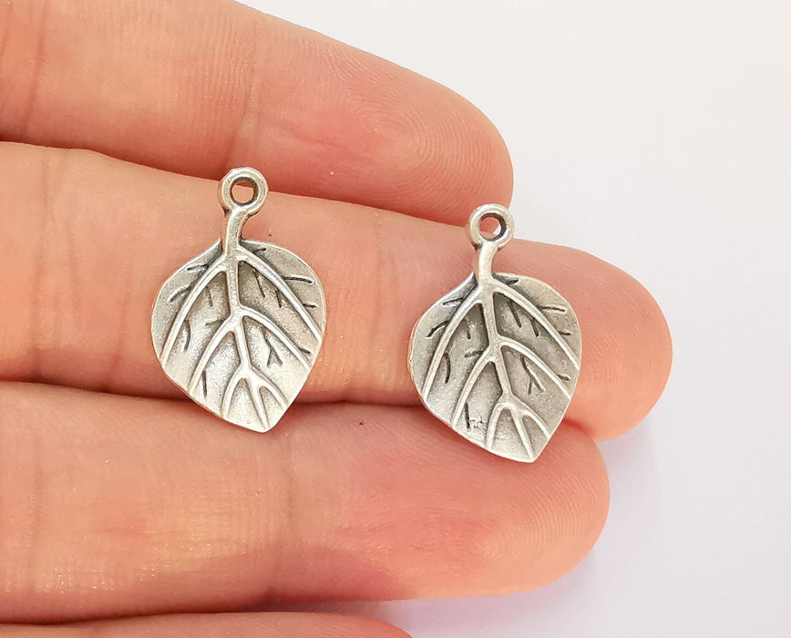 6 Leaf Charms Antique Silver Plated Charms (21x14mm)  G22410