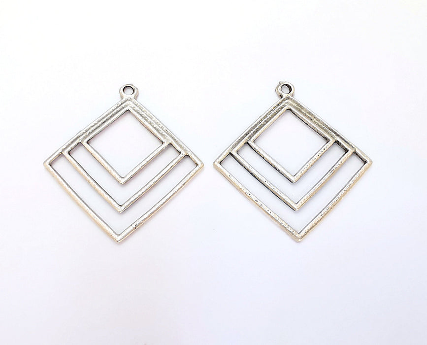 4 Geometric Charms Antique Silver Plated Charms (36x33mm)  G22414