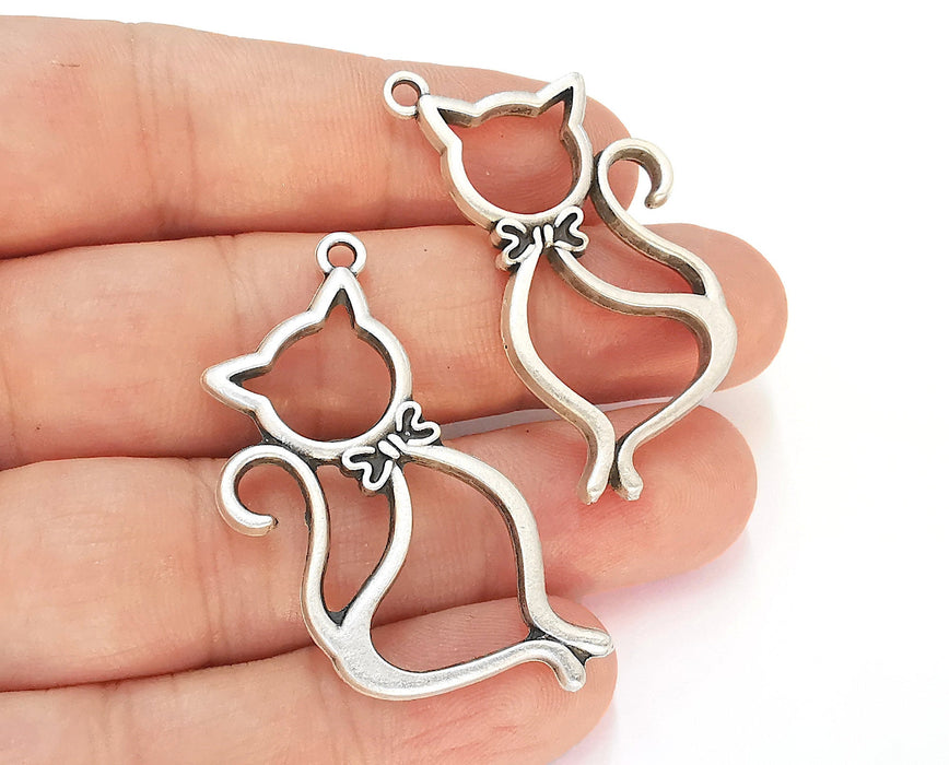 2 Cats Charms Antique Silver Plated Charms (44mm)  G22415