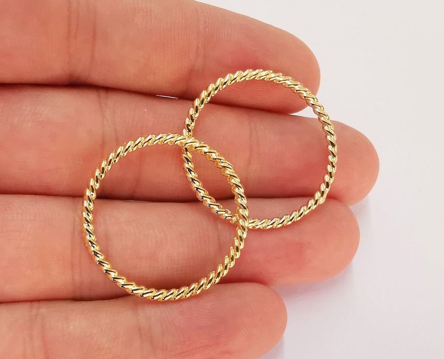 4 Twisted Circle Findings 24k Shiny Gold Circle Findings (30 mm)  G22417