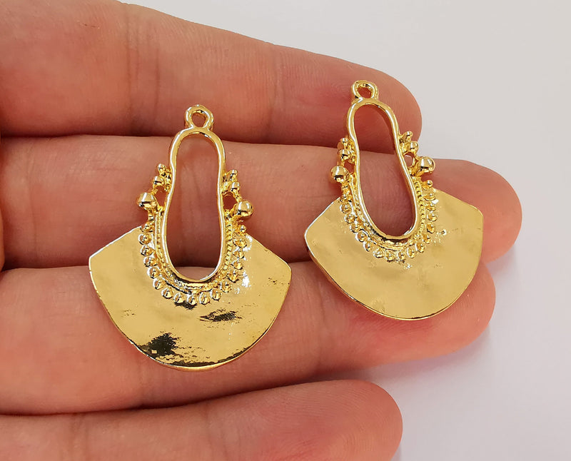 2 Gold Charms Shiny Gold Plated Charms (39x28mm)  G22418