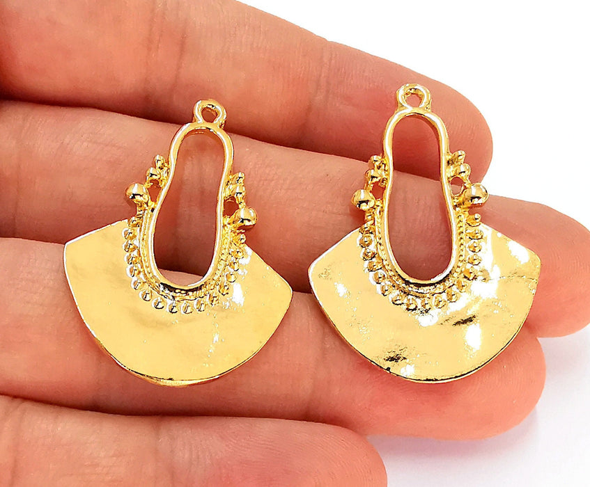 2 Gold Charms Shiny Gold Plated Charms (39x28mm)  G22418