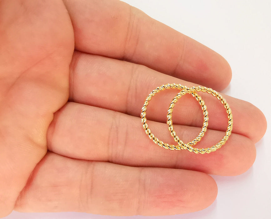 4 Twisted Circle Findings 24k Shiny Gold Circle Findings (25mm)  G22423