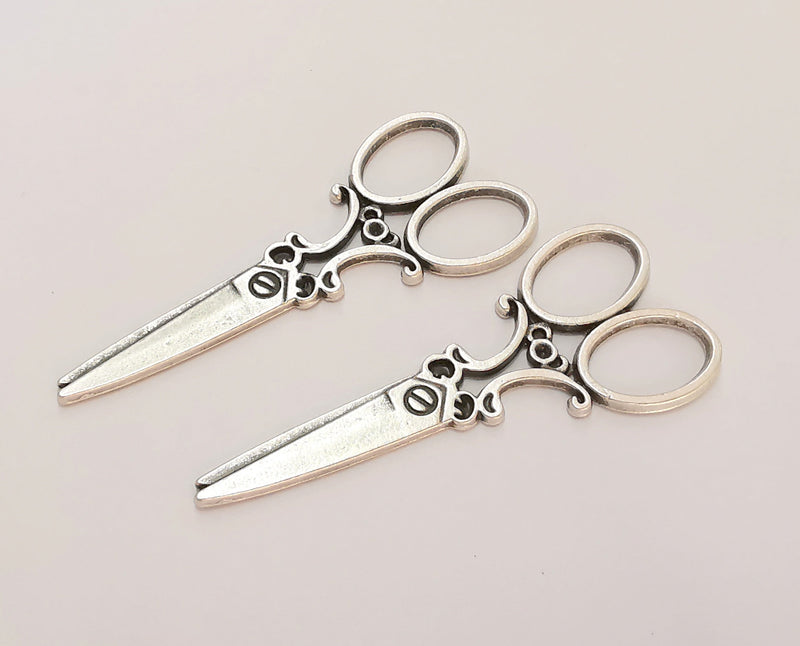2 Scissors Charm Antique Silver Plated Charms (59x25mm)  G22428
