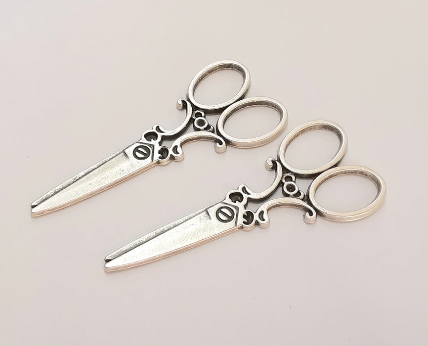 2 Scissors Charm Antique Silver Plated Charms (59x25mm)  G22428